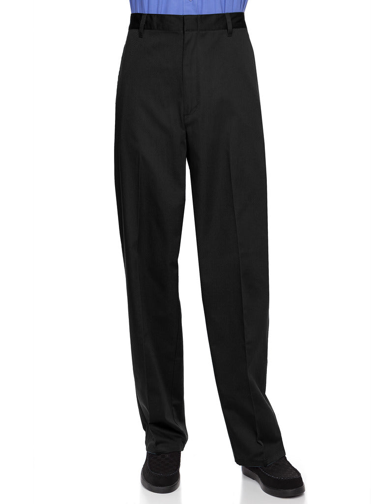 AKA Half Elastic Wrinkle Free Flat Front Men's Slacks – Relaxed Fit Twill Casual Pant Large Sizes