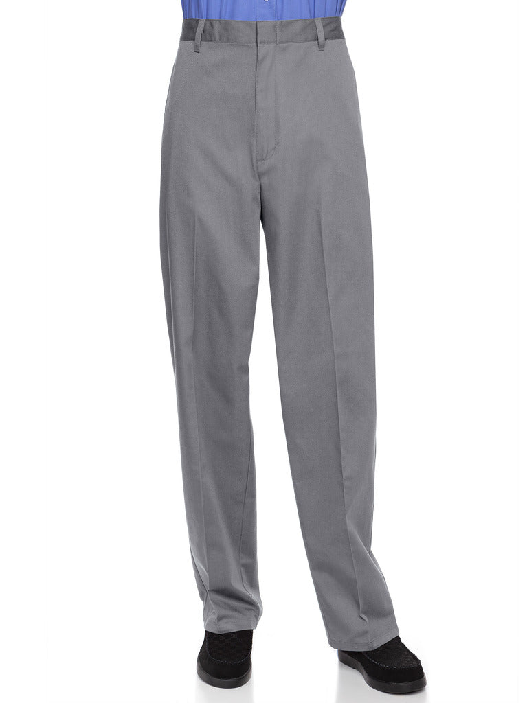 AKA Half Elastic Wrinkle Free Flat Front Men's Slacks – Relaxed Fit Twill Casual Pant Large Sizes