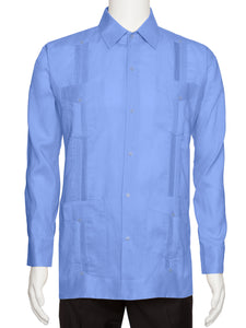 Mens Long Sleeve 100% Linen Guayabera Shirt