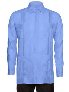 Mens Long Sleeve 100% Linen Guayabera Shirt