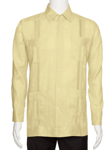 Mens Long Sleeve 100% Linen Guayabera Shirt