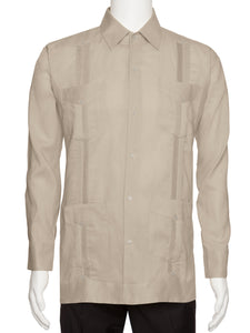 Mens Long Sleeve 100% Linen Guayabera Shirt