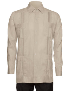 Mens Long Sleeve 100% Linen Guayabera Shirt