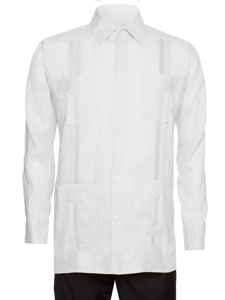 Mens Long Sleeve 100% Linen Guayabera Shirt