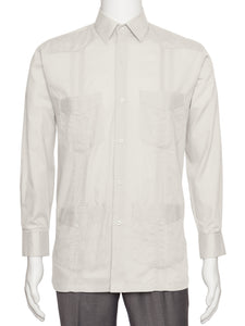 Mens  Long Sleeve Linen Look Guayabera Shirt