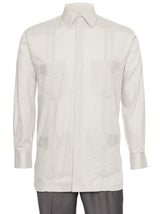 Mens  Long Sleeve Linen Look Guayabera Shirt