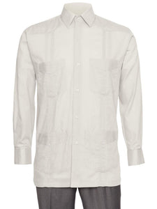 Mens  Long Sleeve Linen Look Guayabera Shirt