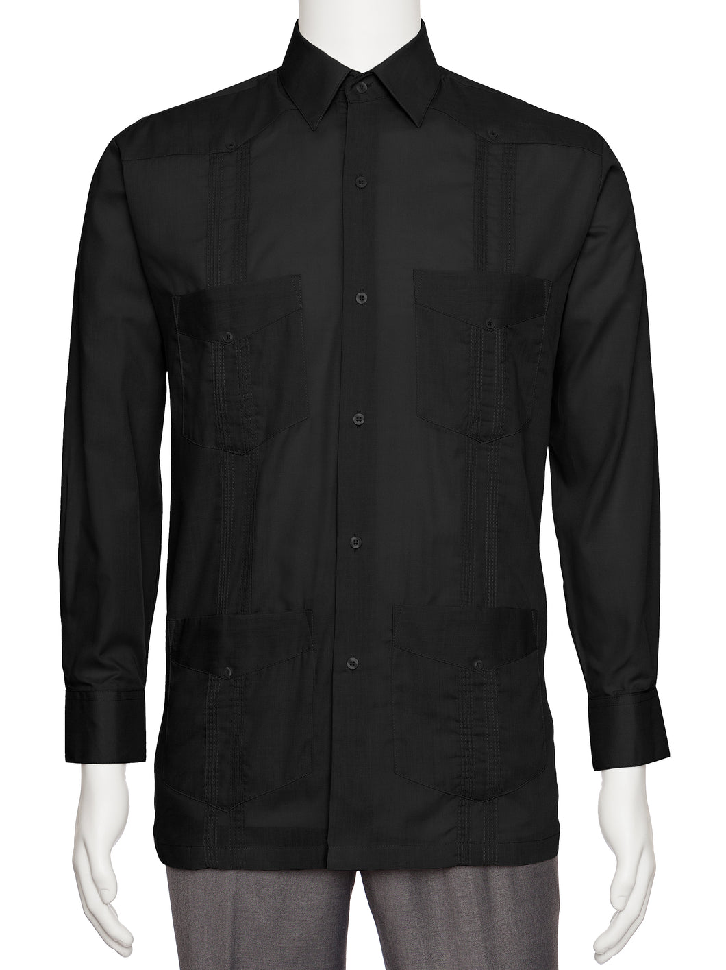 Mens  Long Sleeve Linen Look Guayabera Shirt