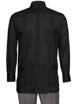 Mens  Long Sleeve Linen Look Guayabera Shirt