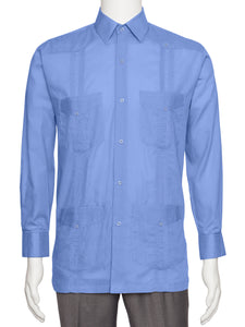 Mens  Long Sleeve Linen Look Guayabera Shirt