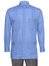 Load image into Gallery viewer, Mens  Long Sleeve Linen Look Guayabera Shirt
