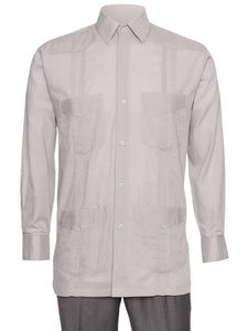 Mens  Long Sleeve Linen Look Guayabera Shirt