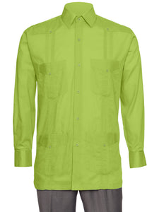 Mens  Long Sleeve Linen Look Guayabera Shirt