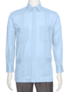 Mens  Long Sleeve Linen Look Guayabera Shirt