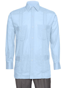 Mens  Long Sleeve Linen Look Guayabera Shirt