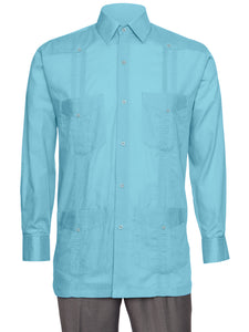 Mens  Long Sleeve Linen Look Guayabera Shirt