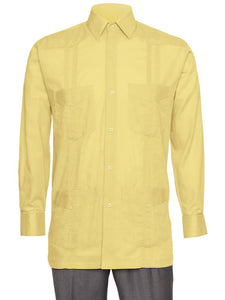 Mens  Long Sleeve Linen Look Guayabera Shirt