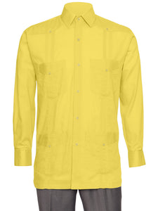 Mens  Long Sleeve Linen Look Guayabera Shirt