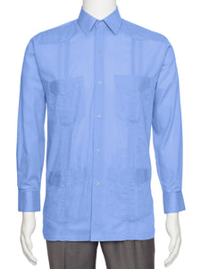 Mens  Long Sleeve Linen Look Guayabera Shirt