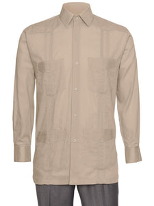 Mens  Long Sleeve Linen Look Guayabera Shirt