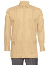 Load image into Gallery viewer, Mens  Long Sleeve Linen Look Guayabera Shirt
