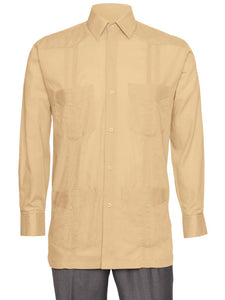 Mens  Long Sleeve Linen Look Guayabera Shirt