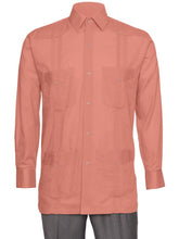 Load image into Gallery viewer, Mens  Long Sleeve Linen Look Guayabera Shirt
