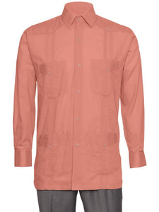 Mens  Long Sleeve Linen Look Guayabera Shirt