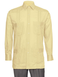 Mens  Long Sleeve Linen Look Guayabera Shirt