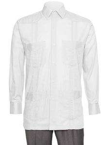 Mens  Long Sleeve Linen Look Guayabera Shirt