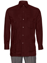 Mens  Long Sleeve Linen Look Guayabera Shirt