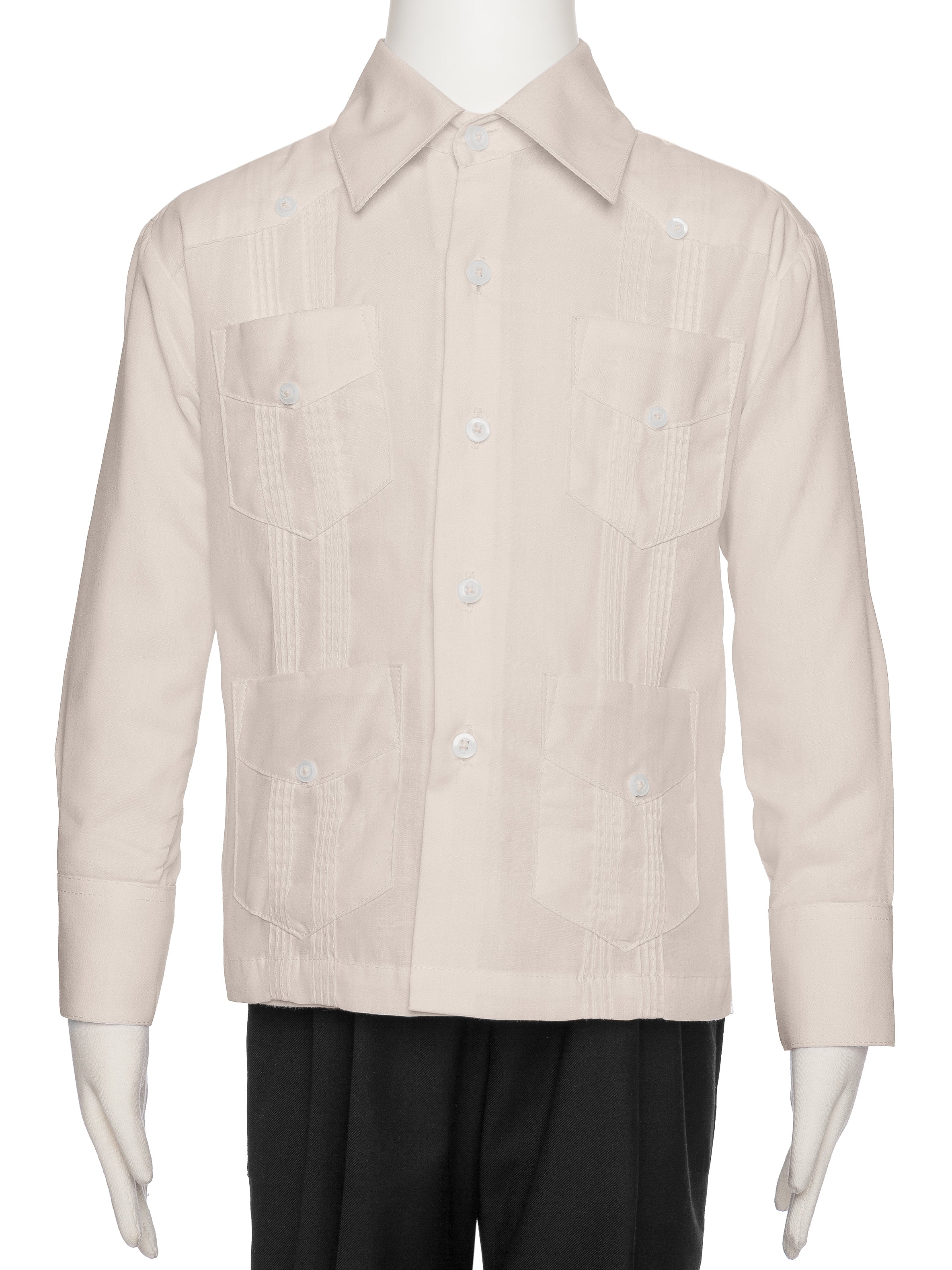Boys Long Sleeve Linen Look Guayabera Shirt