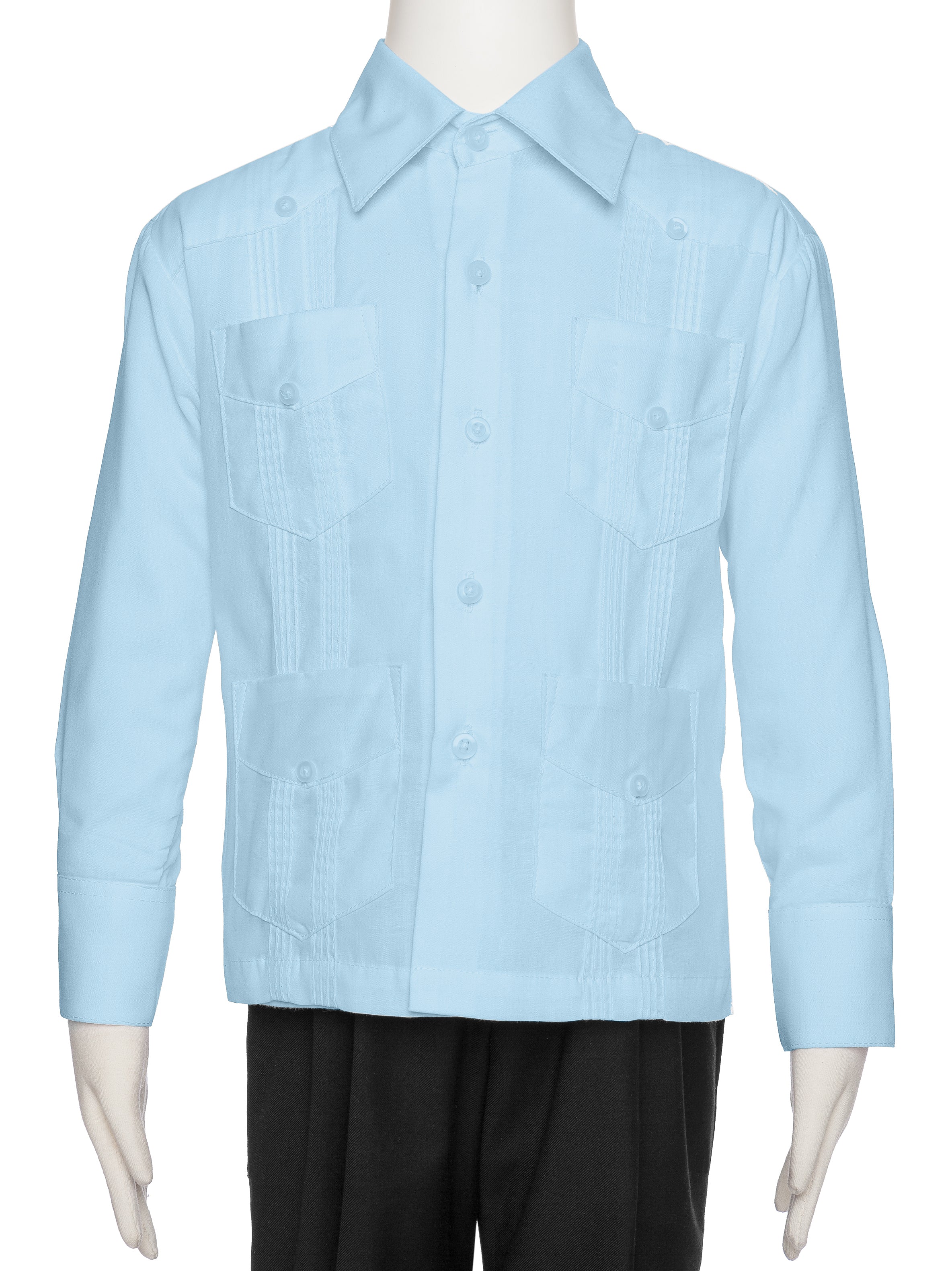 Boys Long Sleeve Linen Look Guayabera Shirt