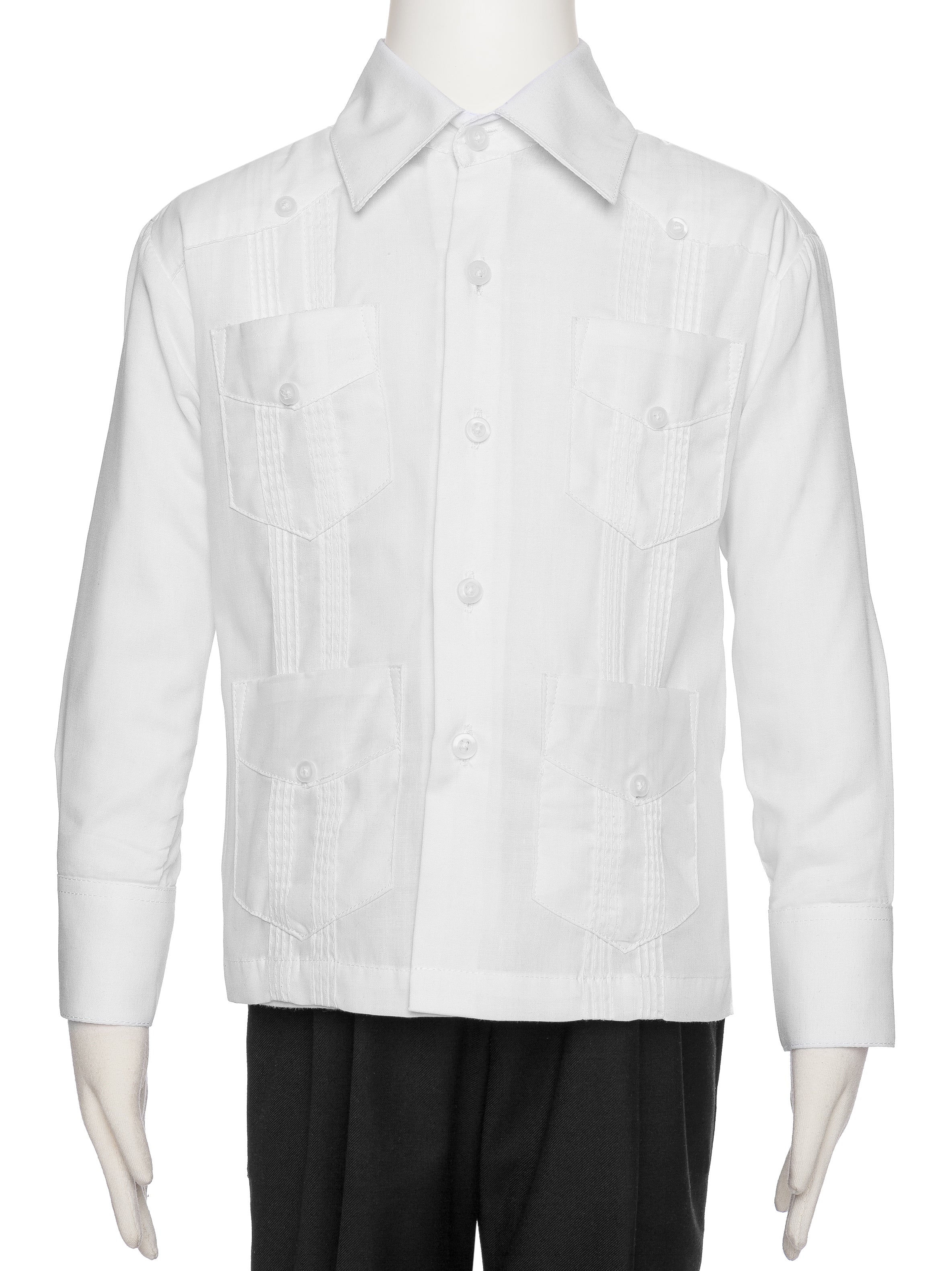 Boys Long Sleeve Linen Look Guayabera Shirt