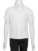 Boys Long Sleeve Linen Look Guayabera Shirt