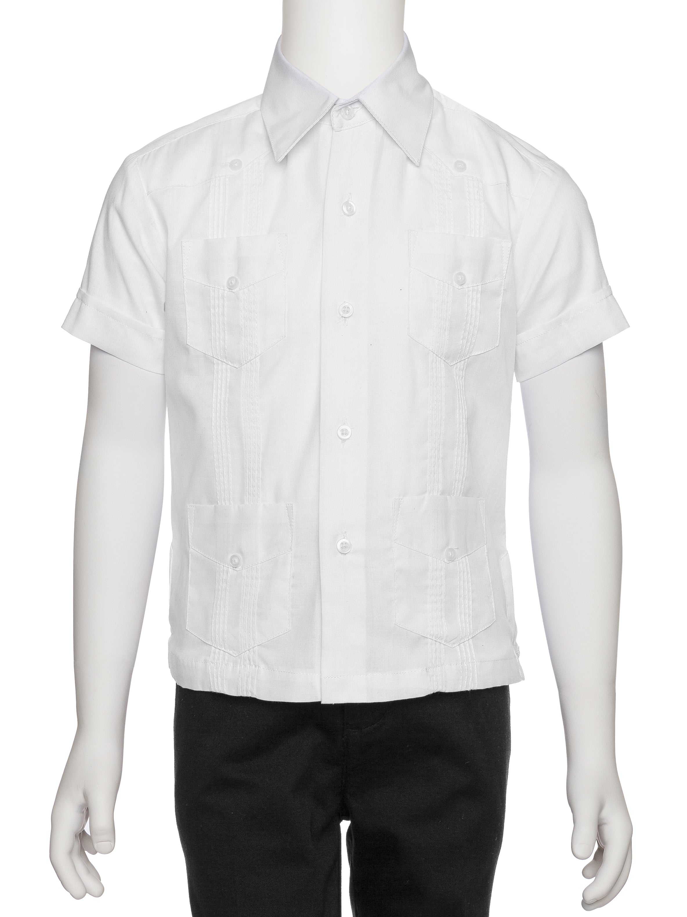 Boys Short Sleeve Linen Look Guayabera Shirt