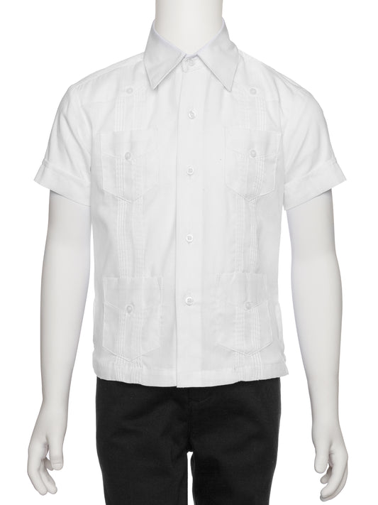 Boys Short Sleeve Linen Look Guayabera Shirt