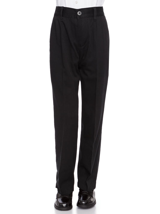 Boys Pleat-Front Traditonal Fit Back Elastic Cotton Twill Pants