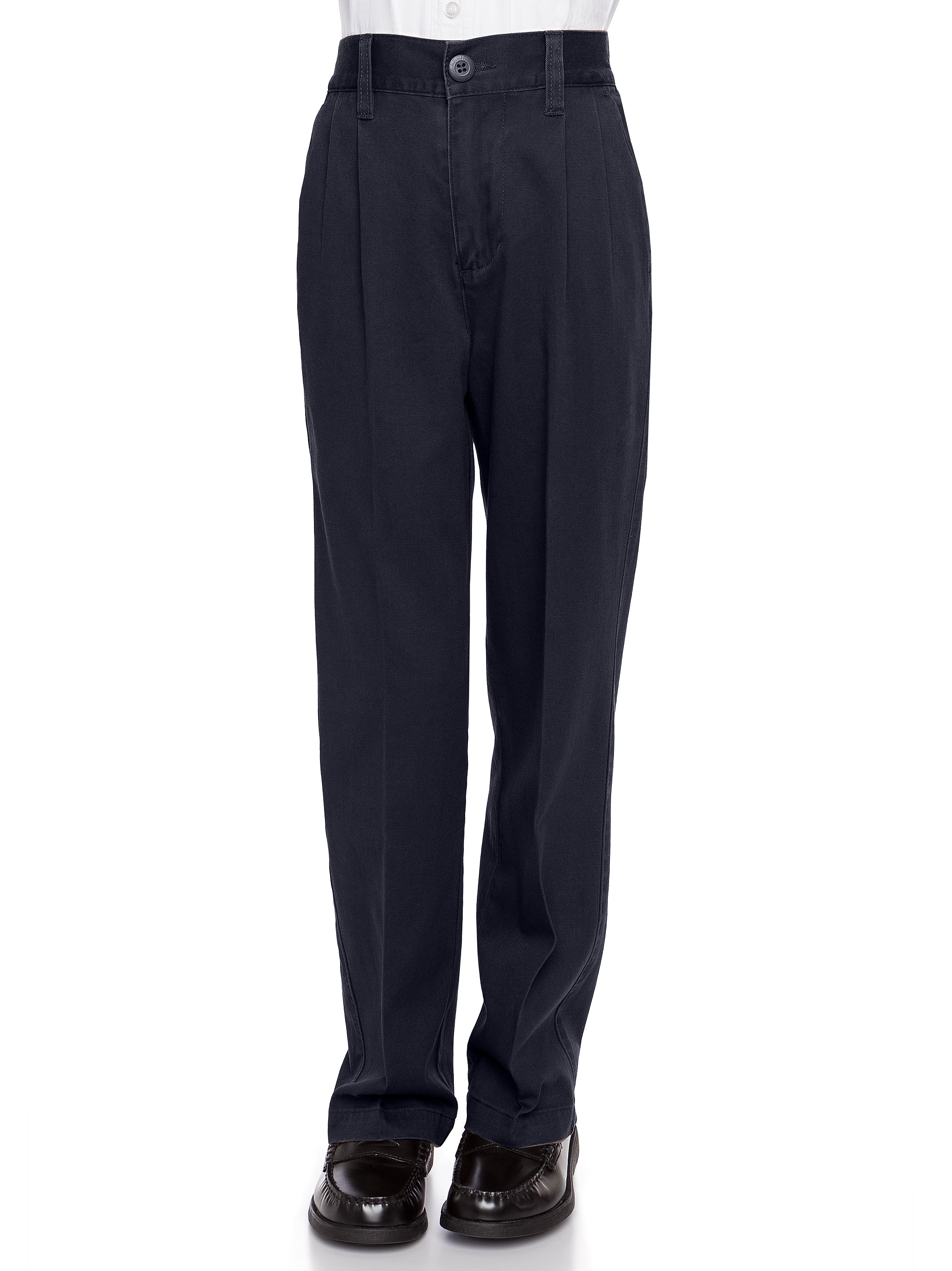 Boys Pleat-Front Traditonal Fit Back Elastic Cotton Twill Pants