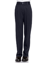 Boys Pleat-Front Traditonal Fit Back Elastic Cotton Twill Pants