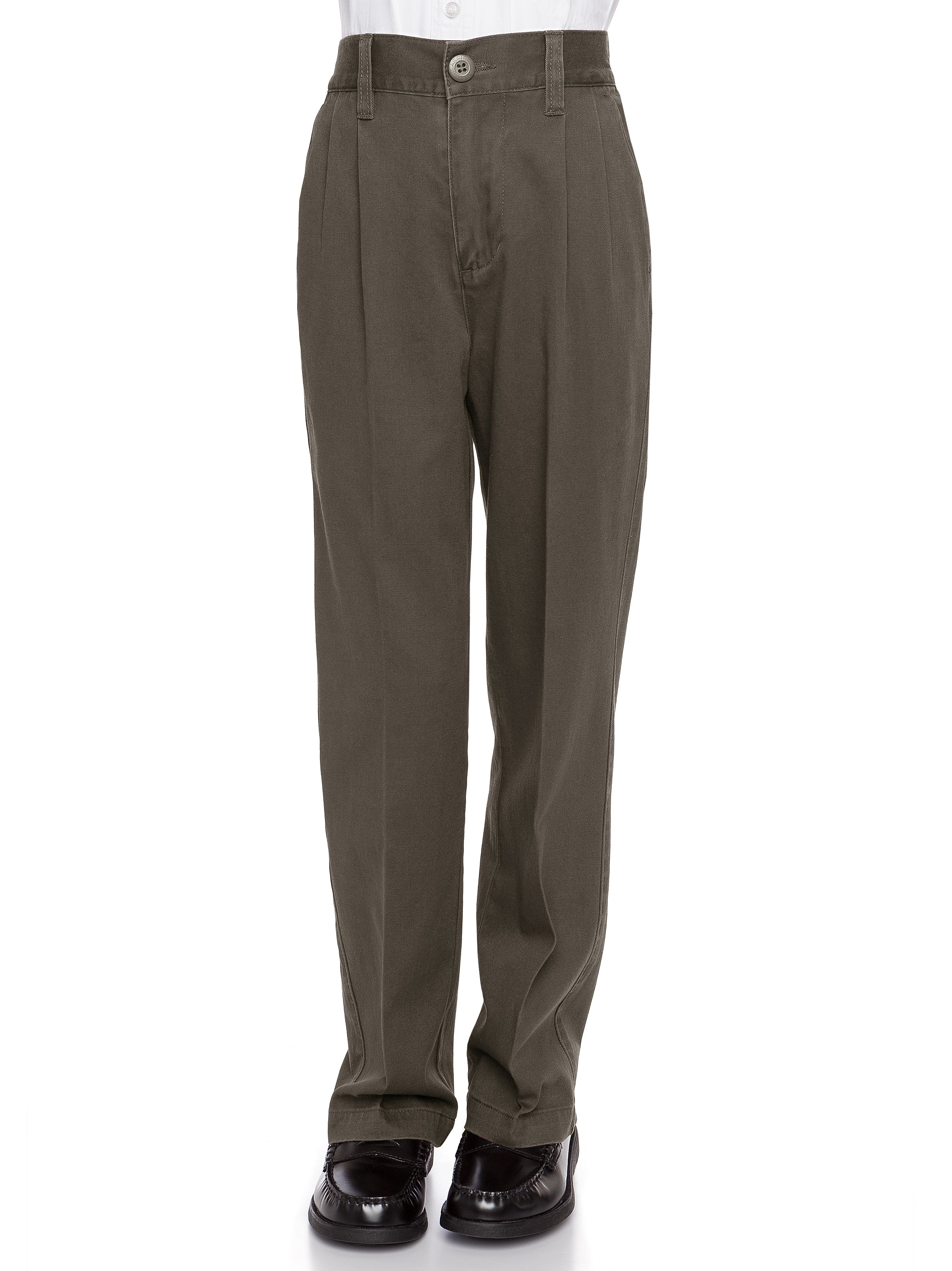 Boys Pleat-Front Traditonal Fit Back Elastic Cotton Twill Pants