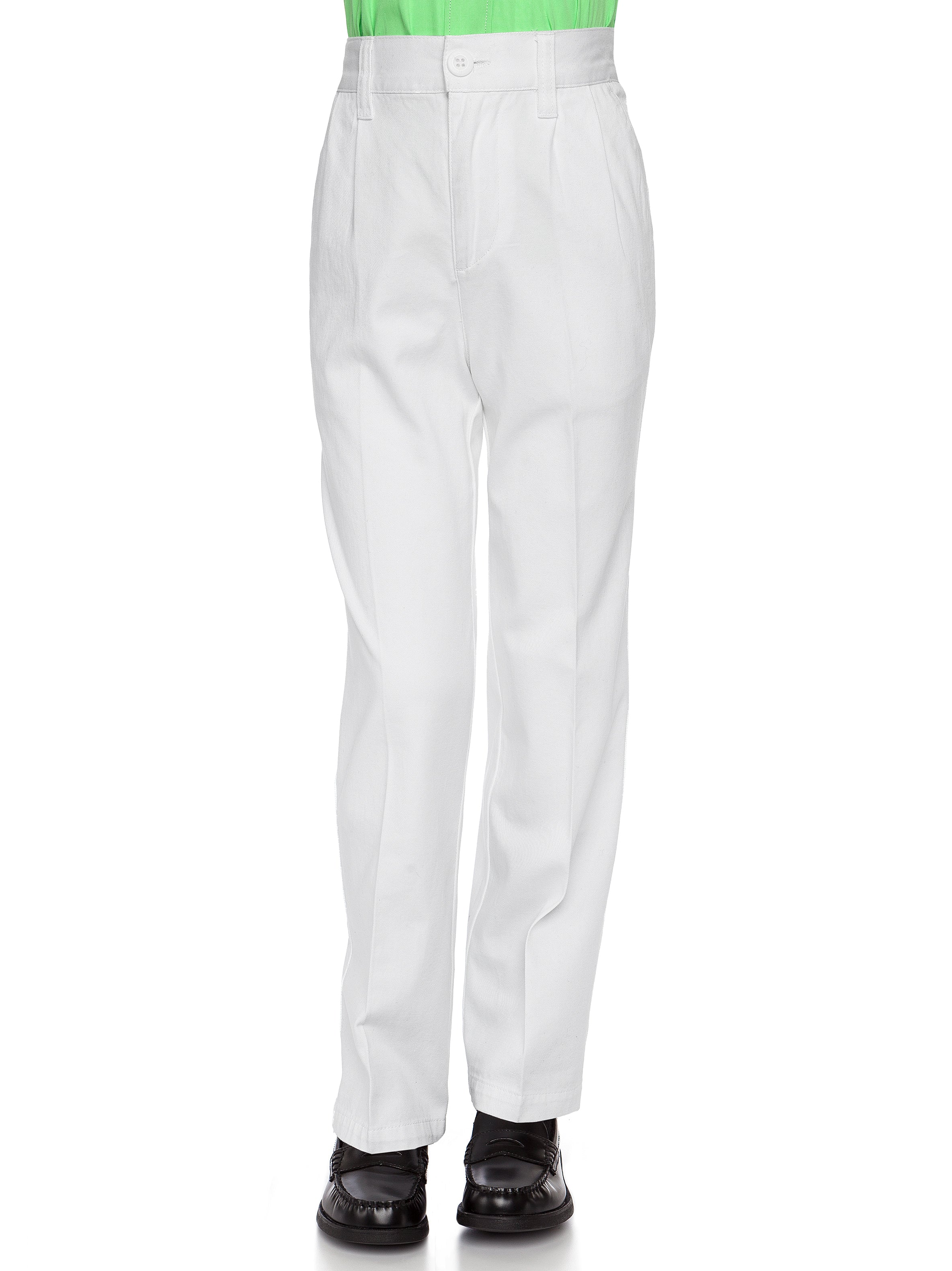 Boys Pleat-Front Traditonal Fit Back Elastic Cotton Twill Pants