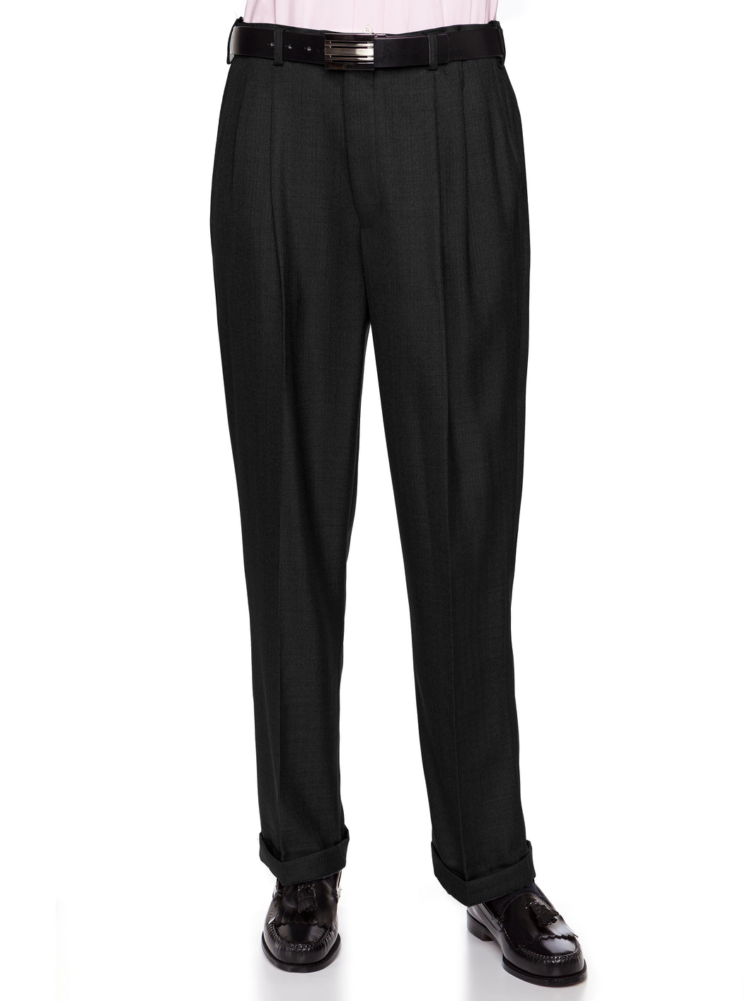 Mens Black Expandable Waist Dress Pants - Pleated Front  Large Sizes