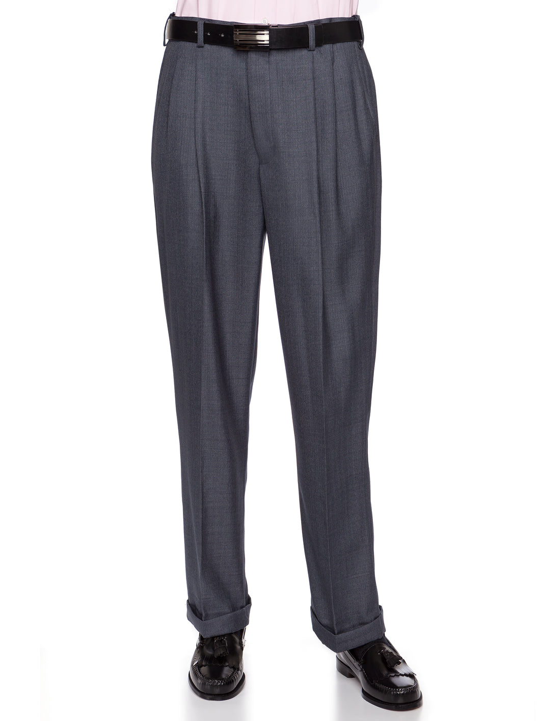 Mens Heather Blue Expandable Waist Dress Pants - Pleated Front Large Sizes