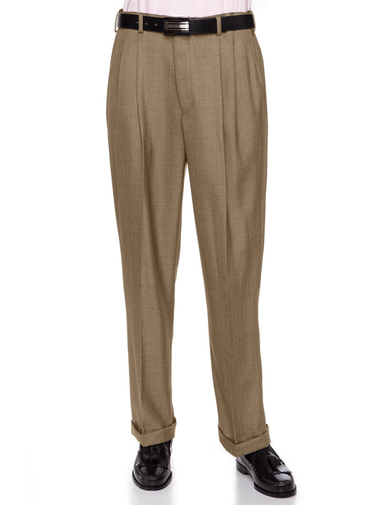Mens Camel Expandable Waist Dress Pants - Pleated Front Large Sizes