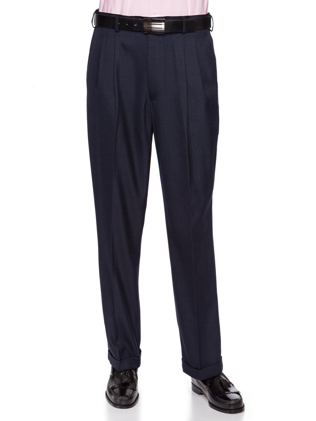 Mens Navy Expandable Waist Dress Pants - Pleated Front Large Sizes