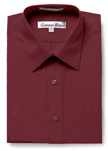 Men's Traditional Fit Burgundy Dress Shirt Short Sleeve & Long Sleeve